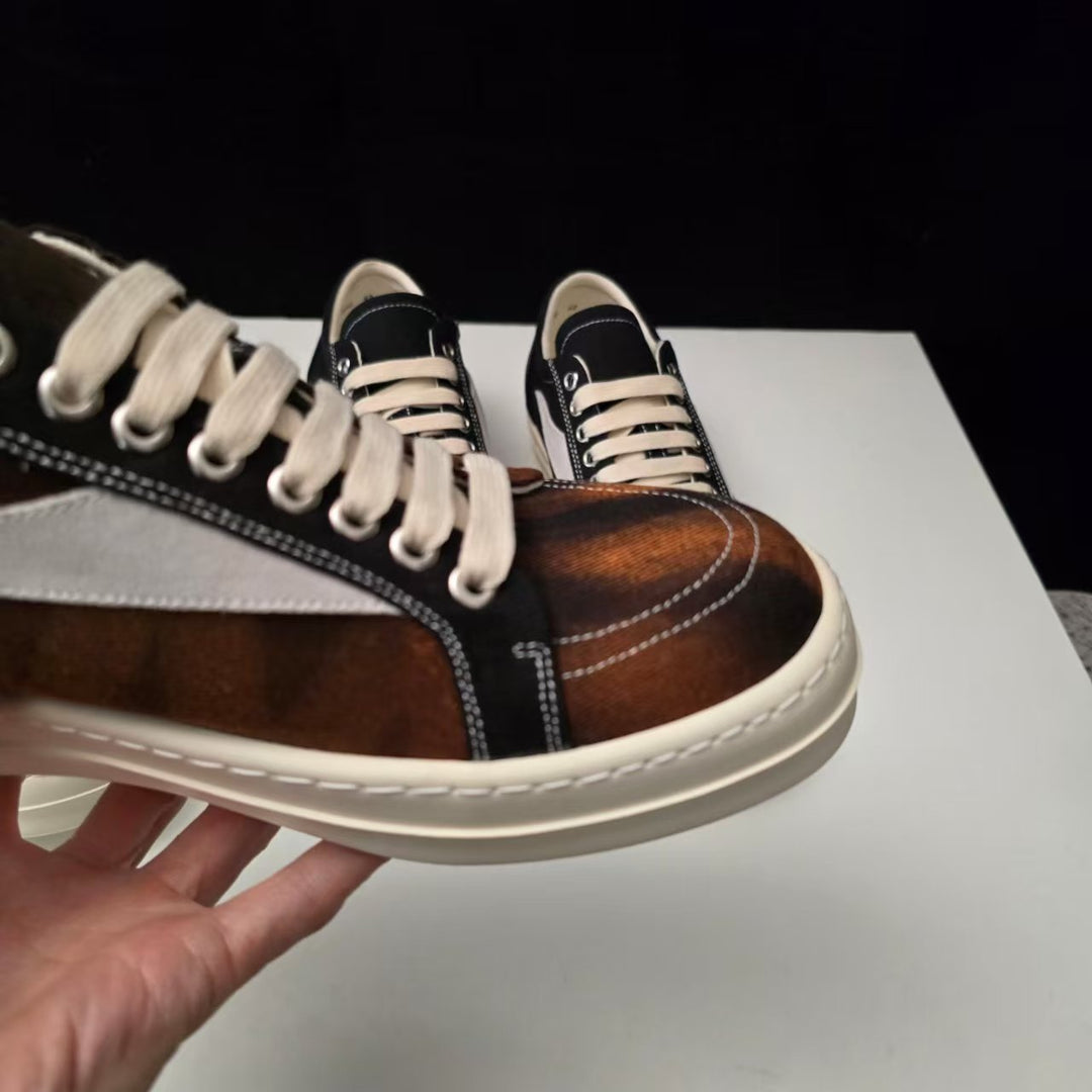 Calfskin Low-Top Skate Shoes Round Toe Flat Heel