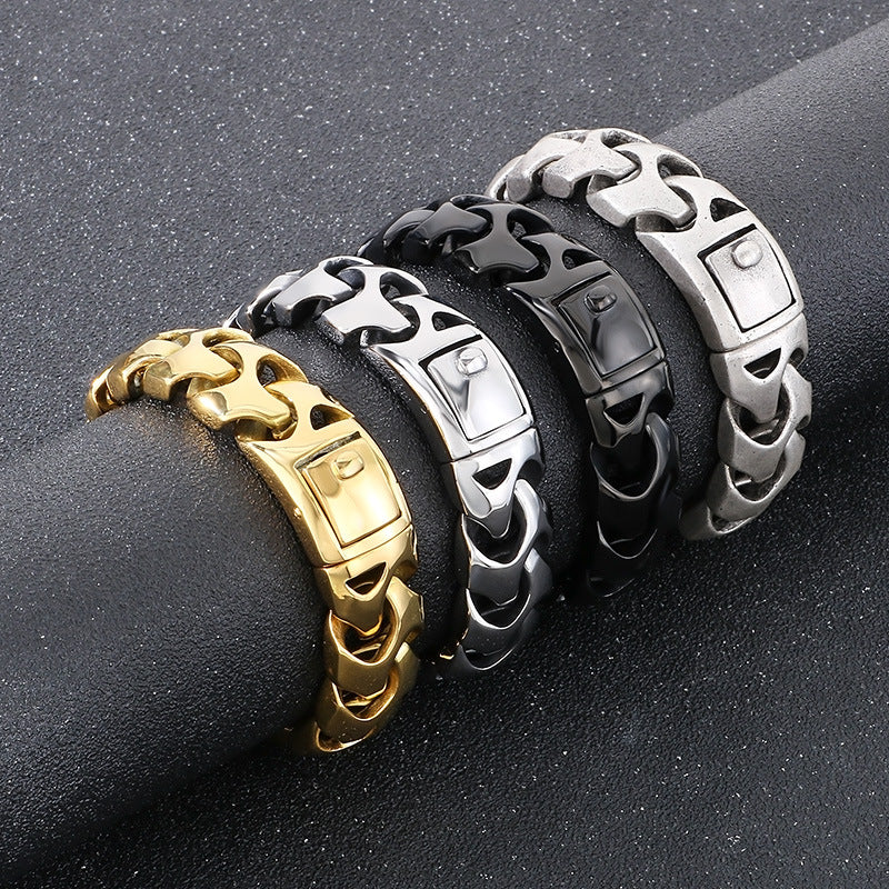 Bold punk dragon bone square snap buckle bracelet