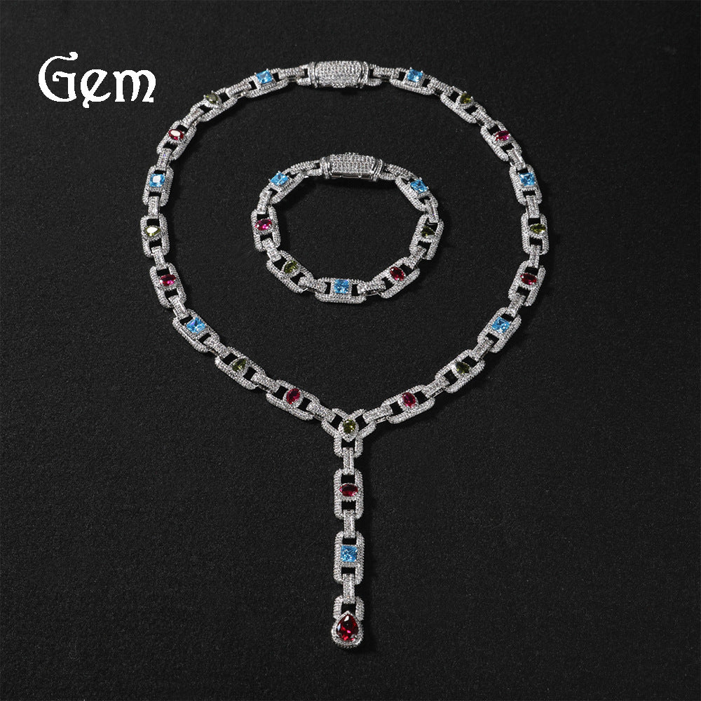 Pig Nose Necklace 1mm Colorful Zircon Clavicle Chain
