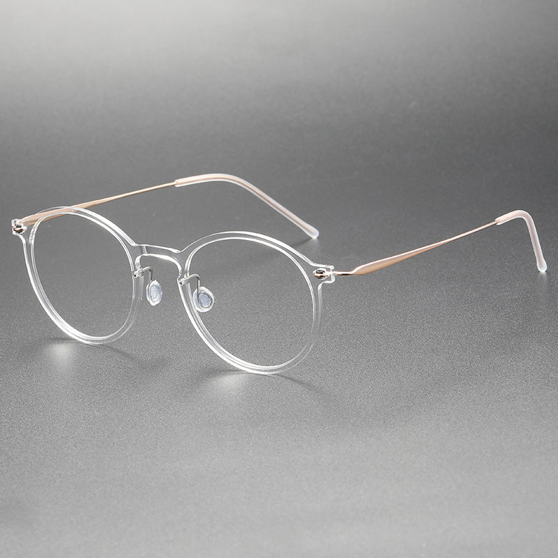 Clear Round Eyeglasses with Titanium Temples