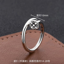 S925 sterling silver chrome hearts cross flower retro open ring