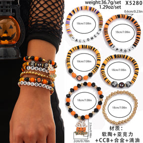 Halloween skull pumpkin bracelet set