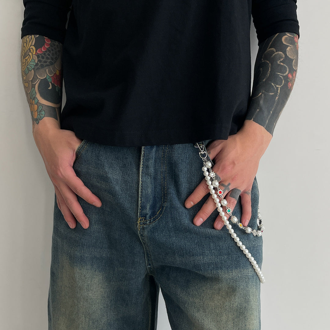 Pearl, Multi-Gemstone, Cross & Floral Pant Chain