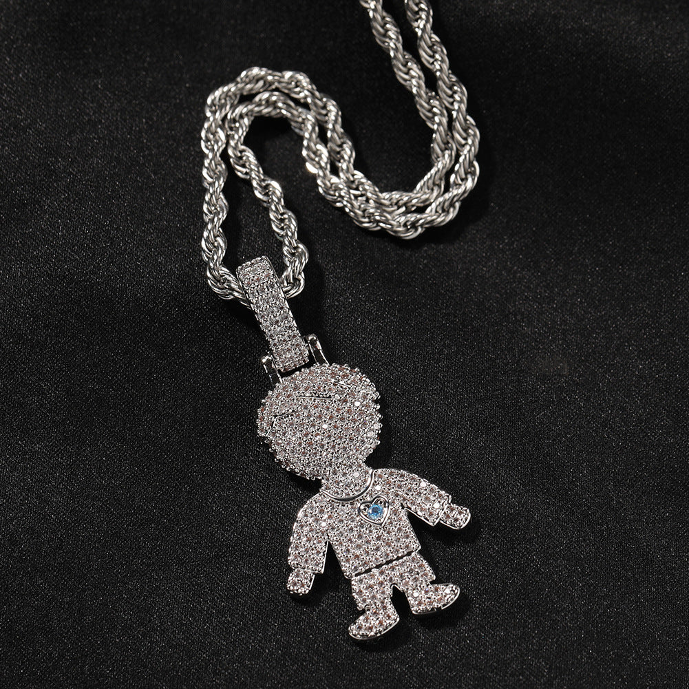 Cartoon Diamond Couple Pendant Necklace