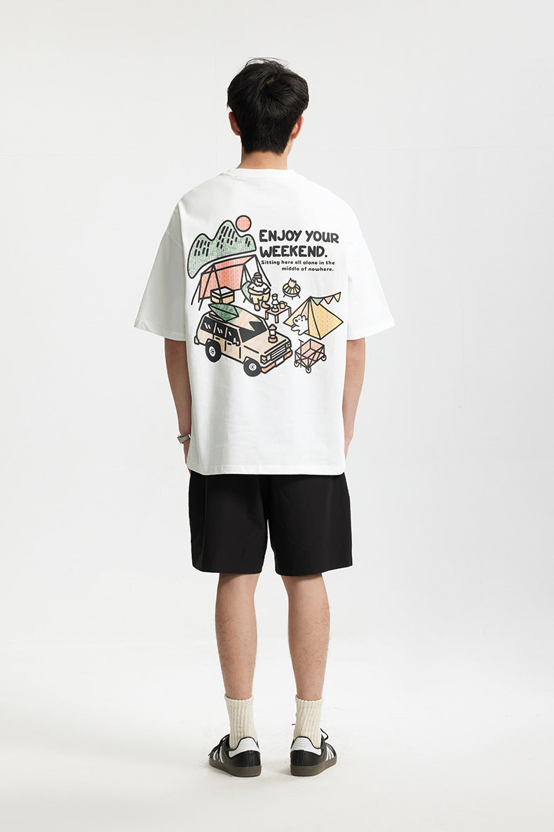Camping Printed T-Shirt, Loose Fit, Short-Sleeve T-Shirt