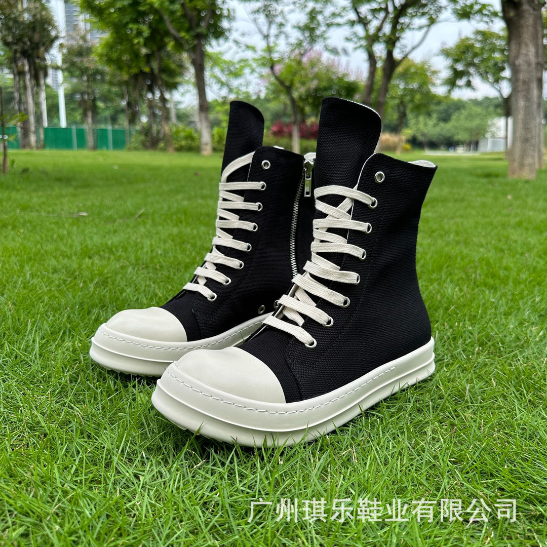 Plus-Size Thick-Soled, Black, Unisex Canvas Sneakers