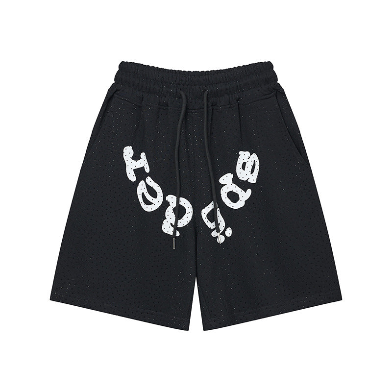 Sp5de five-inch shorts with full-on rhinestone hot-fix design