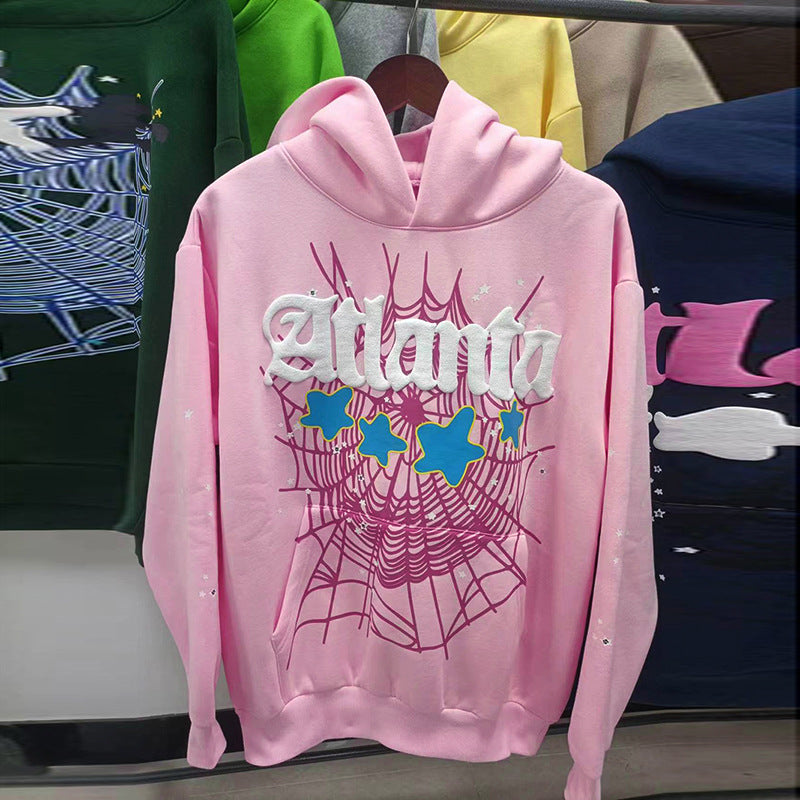 Sp5der fleece-lined hoodie with spiderweb print.