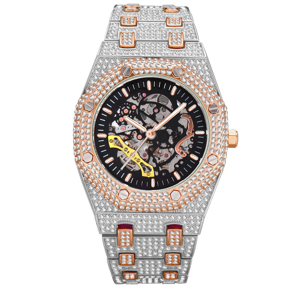 Fully Diamond Skeleton Mechanical Waterproof Luminous Watch