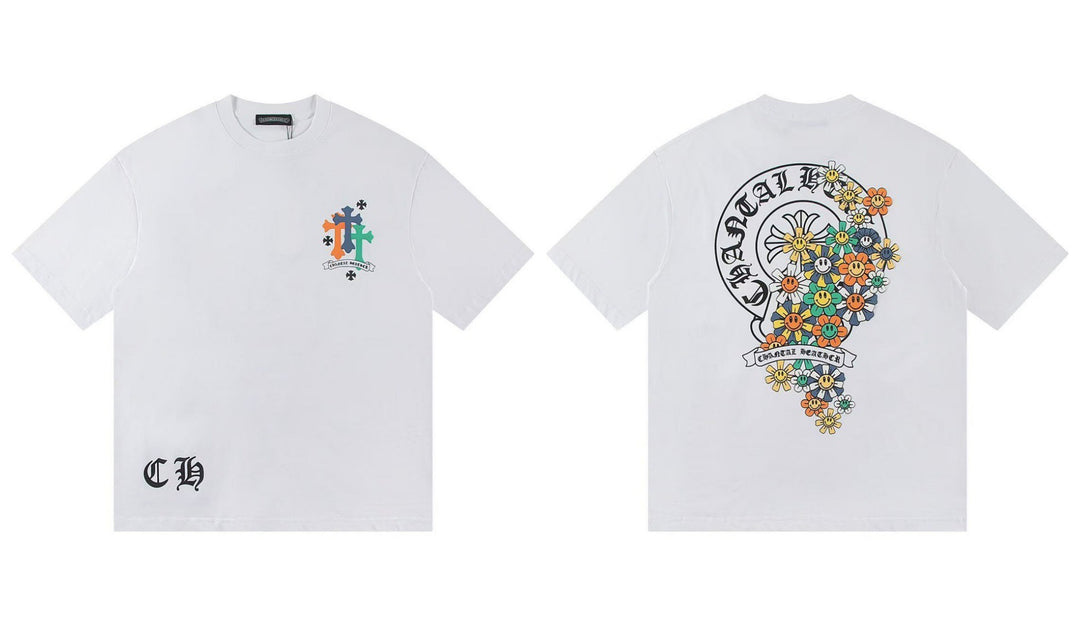 Chrome Hearts Summer Embroidery Print Cotton T-Shirt Short-Sleeve