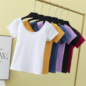 Summer slim fit large U-neck short-sleeved T-shirt