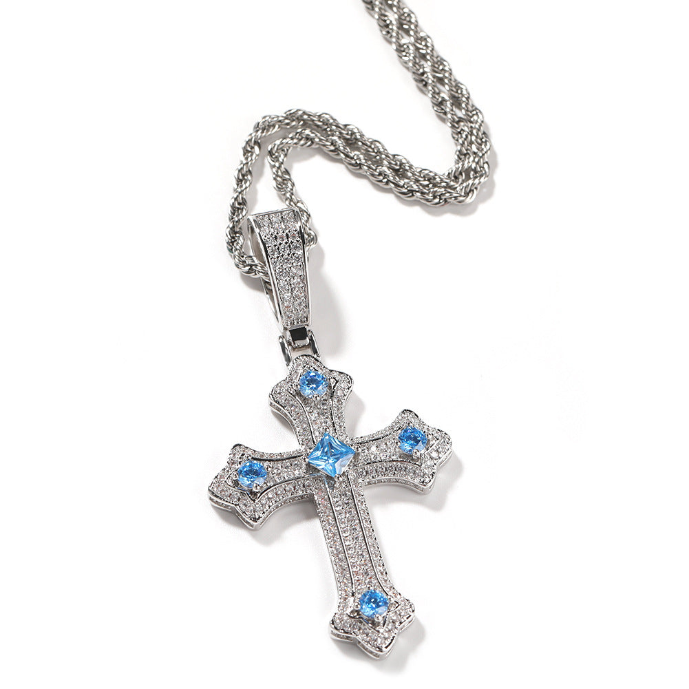 Hip-hop cross-shaped diamond Cubic Zirconia necklace