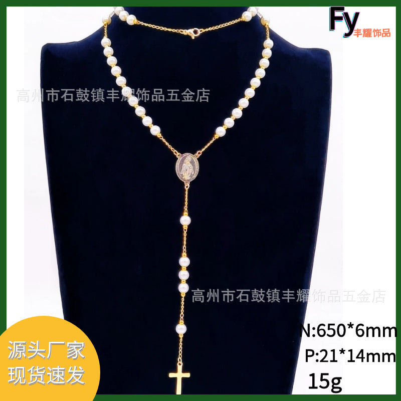 rosary necklace 6mm cross necklace