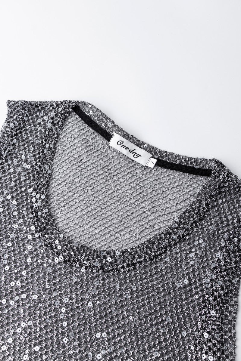 Fishnet back cutout sequined camisole vest