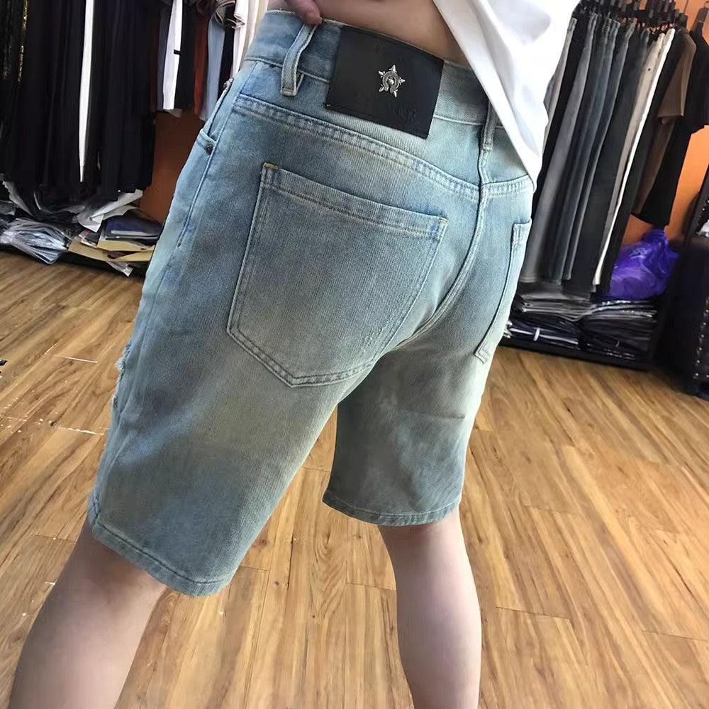 Chrome Hearts distressed frayed denim shorts