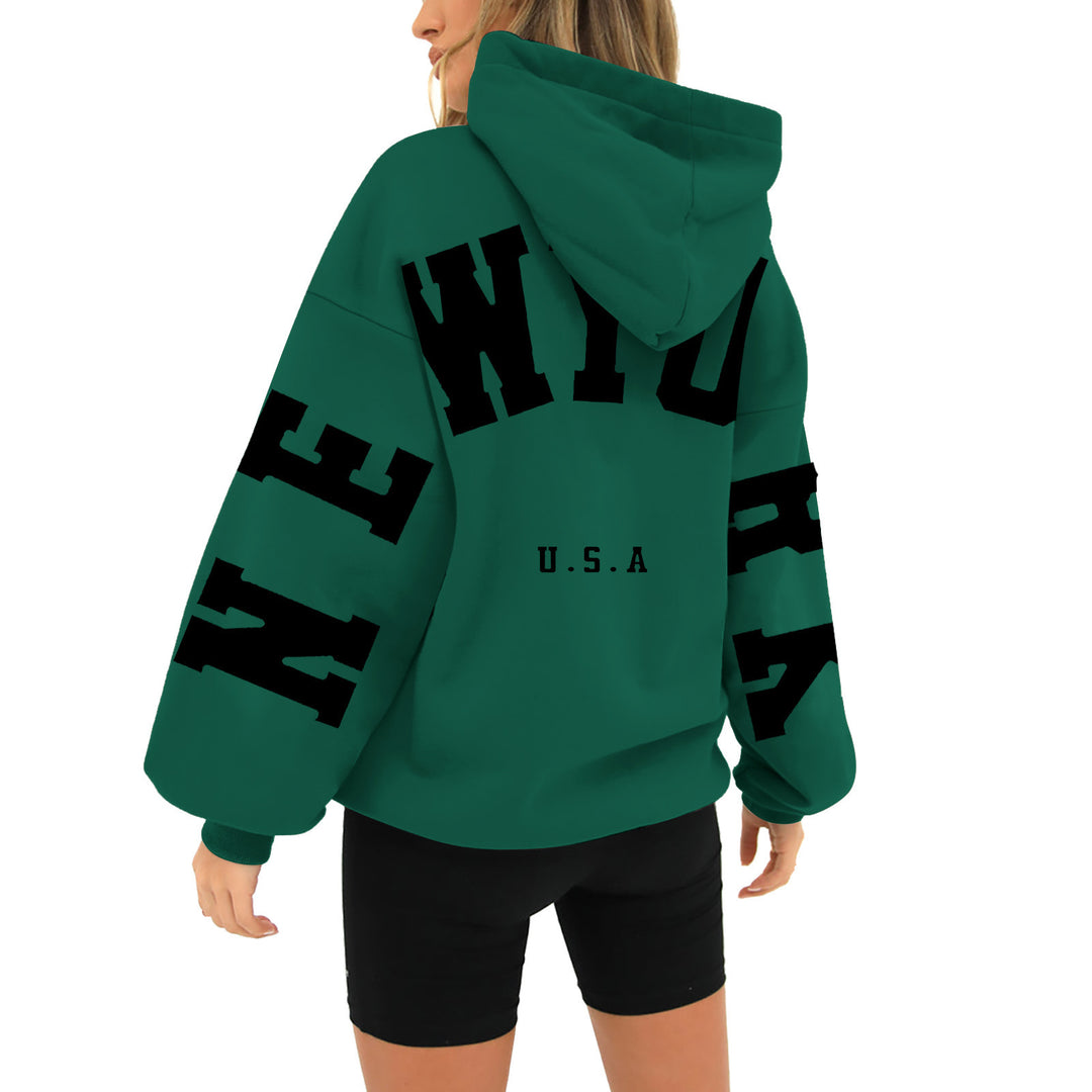 wyo newyork letter print hoodie, loose fit, oversized hoodie