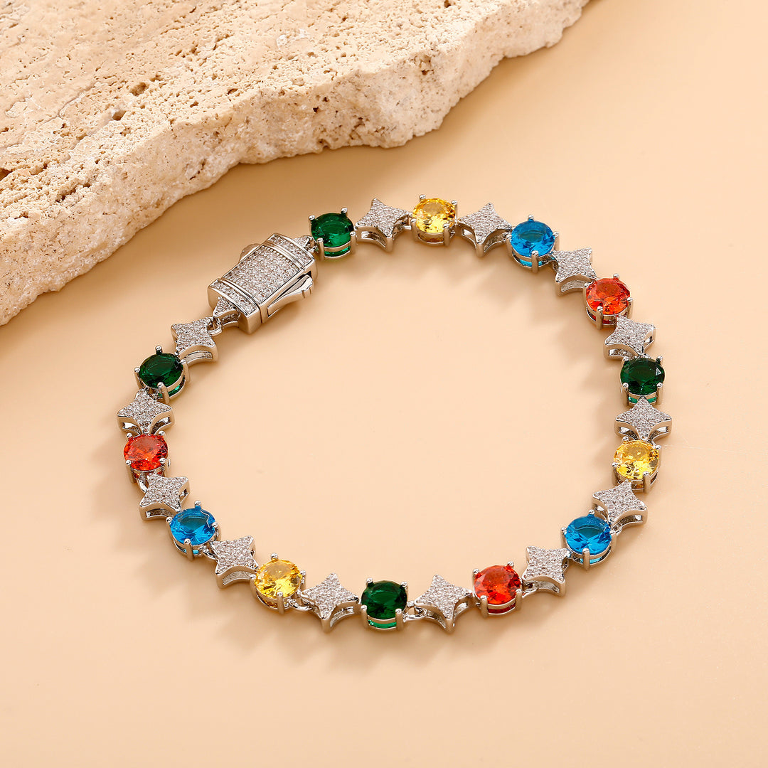 4mm Tennis Chain, 6mm Copper-Set Zircon Star & Sunburst Bracelet