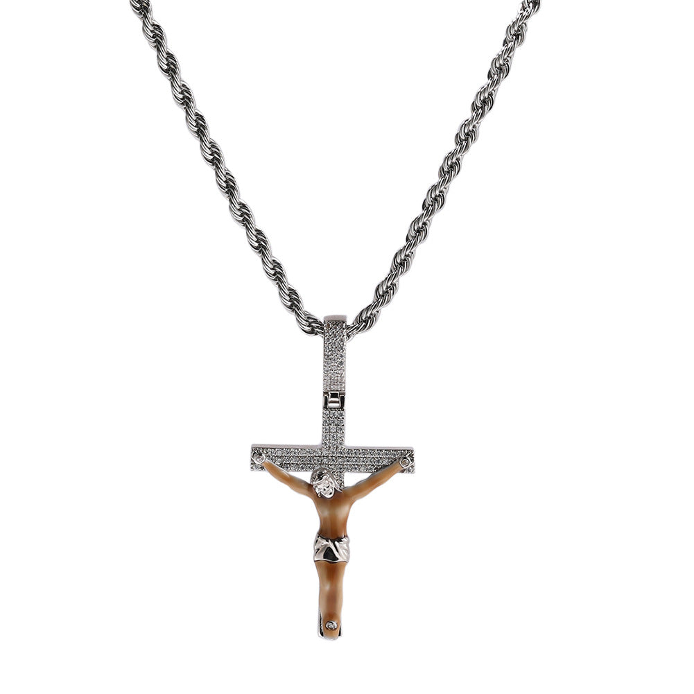 Enamel Cross Diamond Pendant