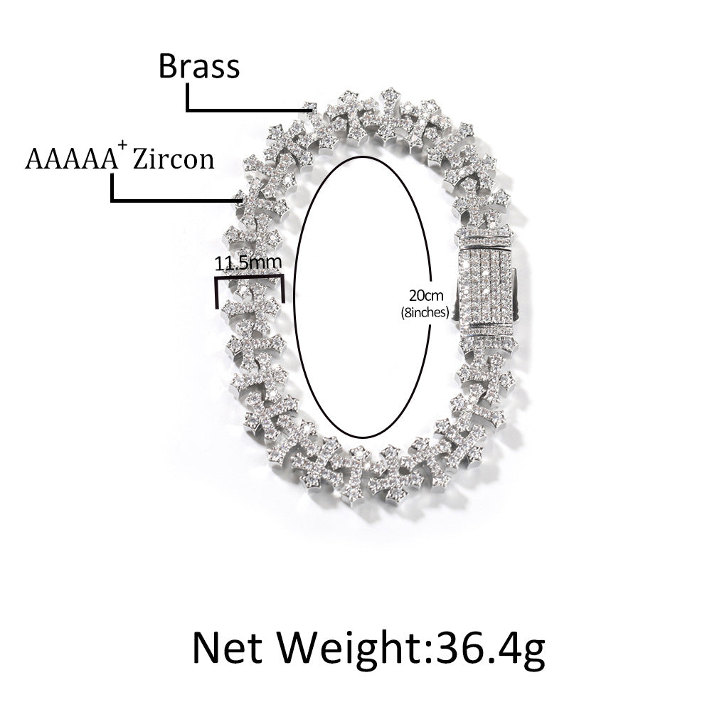 Copper cross bracelet with zircon inlay, 11.5mm