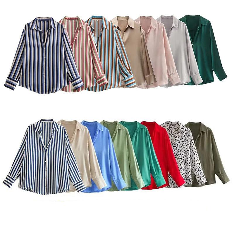 Striped satin long-sleeved shirt