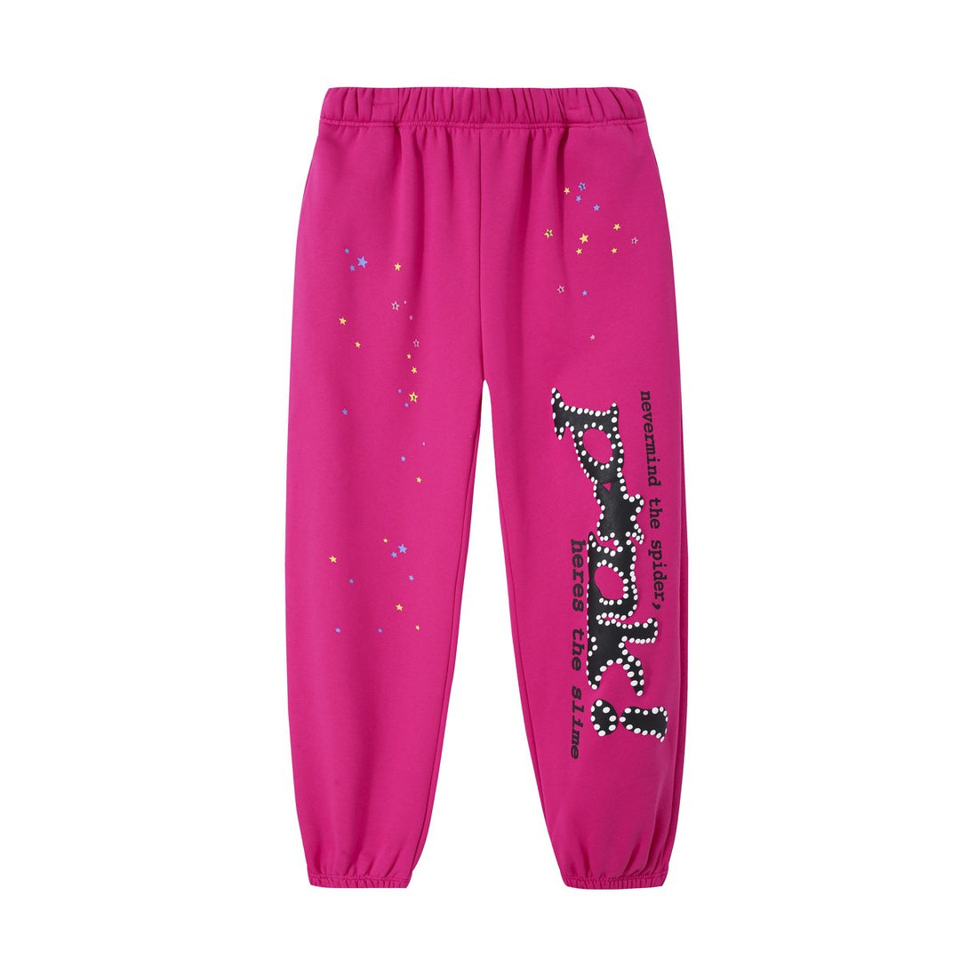 Sp5der foam letter 555 hoodie Pink Casual pants