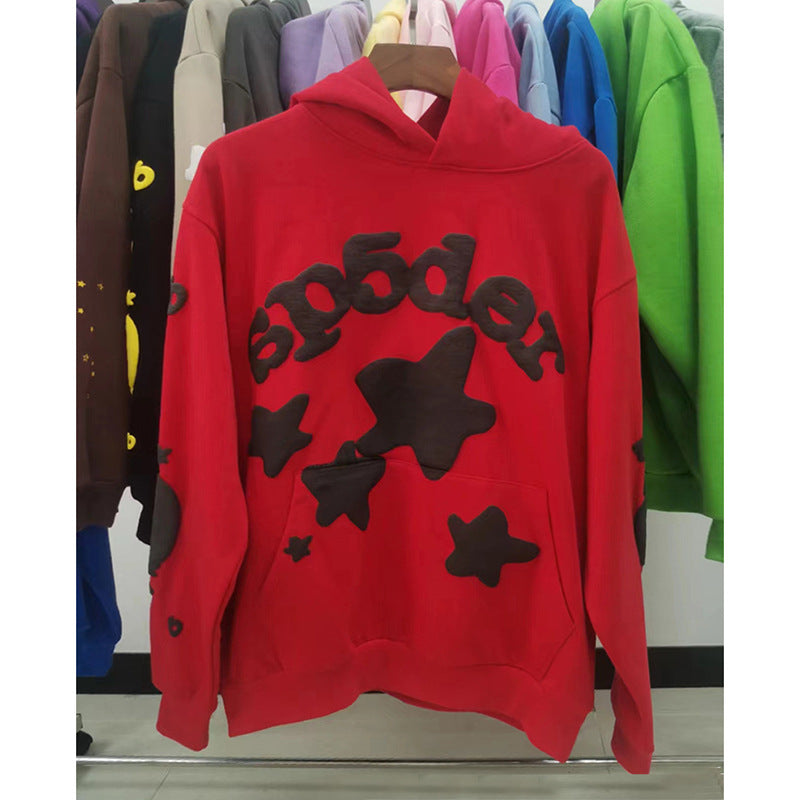 Sp5der fleece-lined hoodie with spiderweb print.