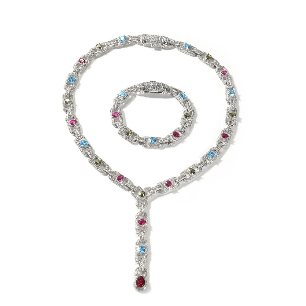 Pig Nose Necklace 1mm Colorful Zircon Clavicle Chain