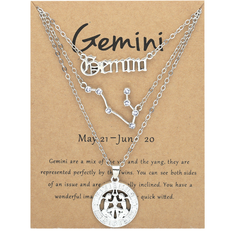 Zodiac Necklace Vintage English Star Image Pendant Three Piece Jewelry Set