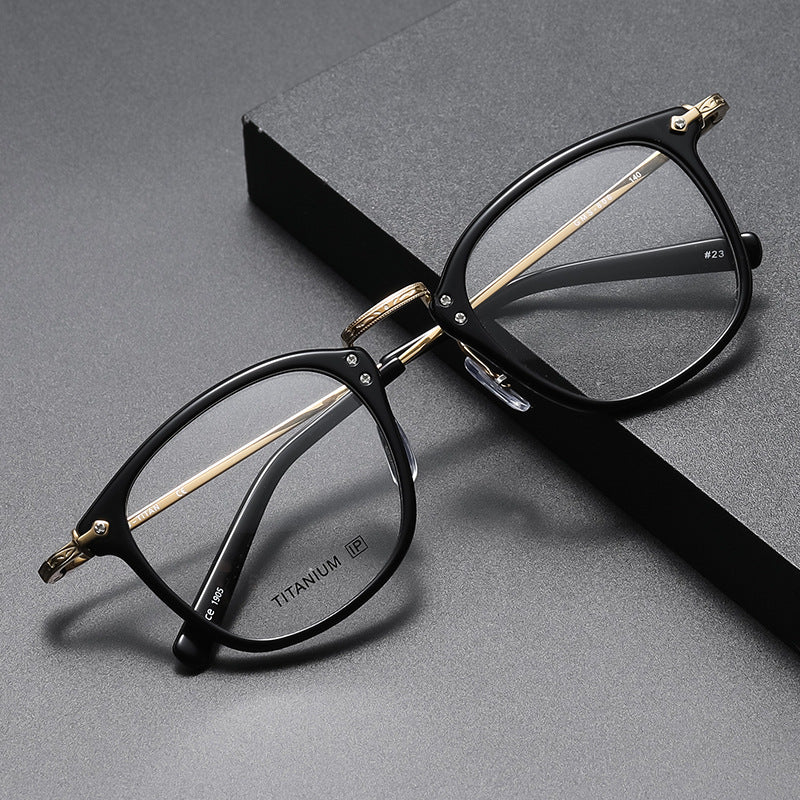 Square retro acetate titanium frame eyeglasses
