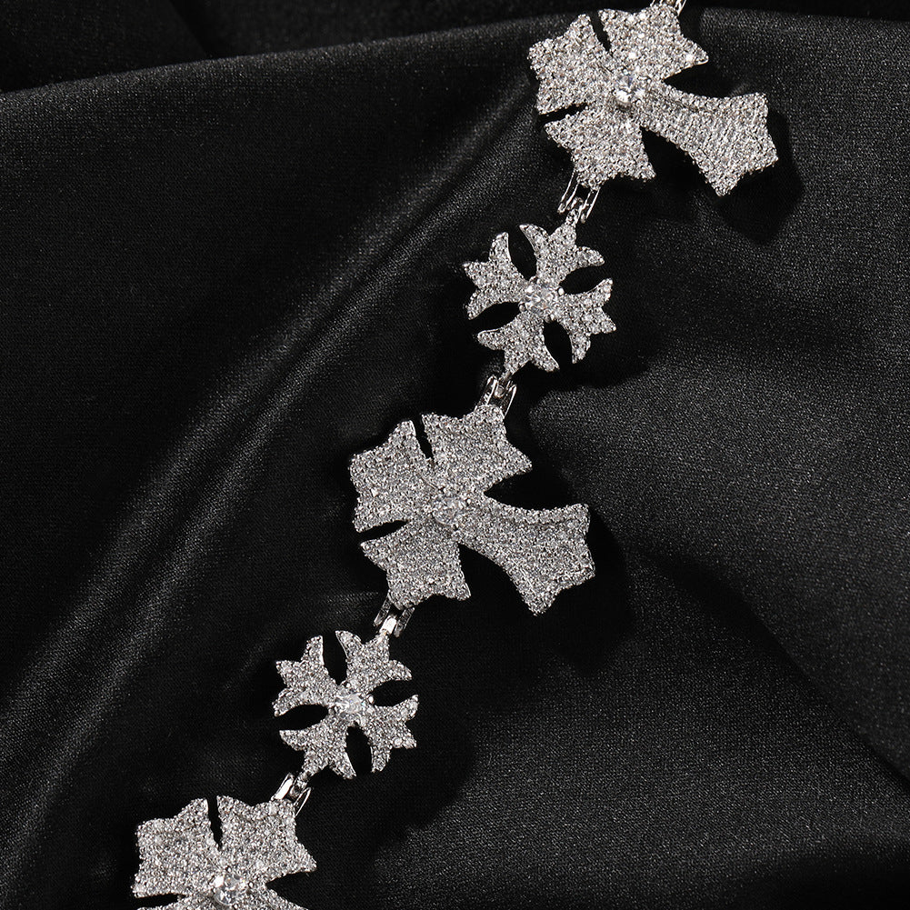 Hip-Hop Snowflake & Cross Bracelet with Rhinestone Accents