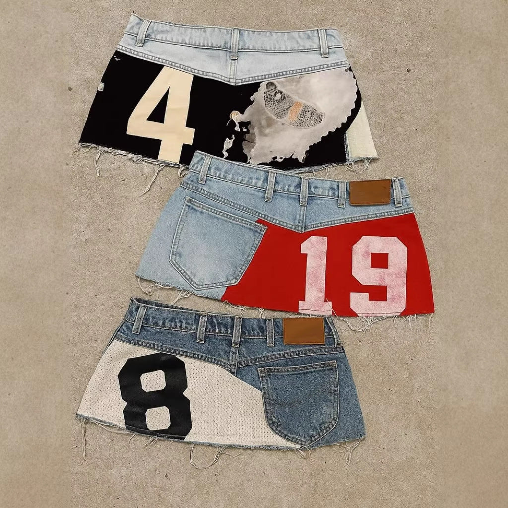 Y2K Gothic Style Digital Print Patchwork Mini Skirt