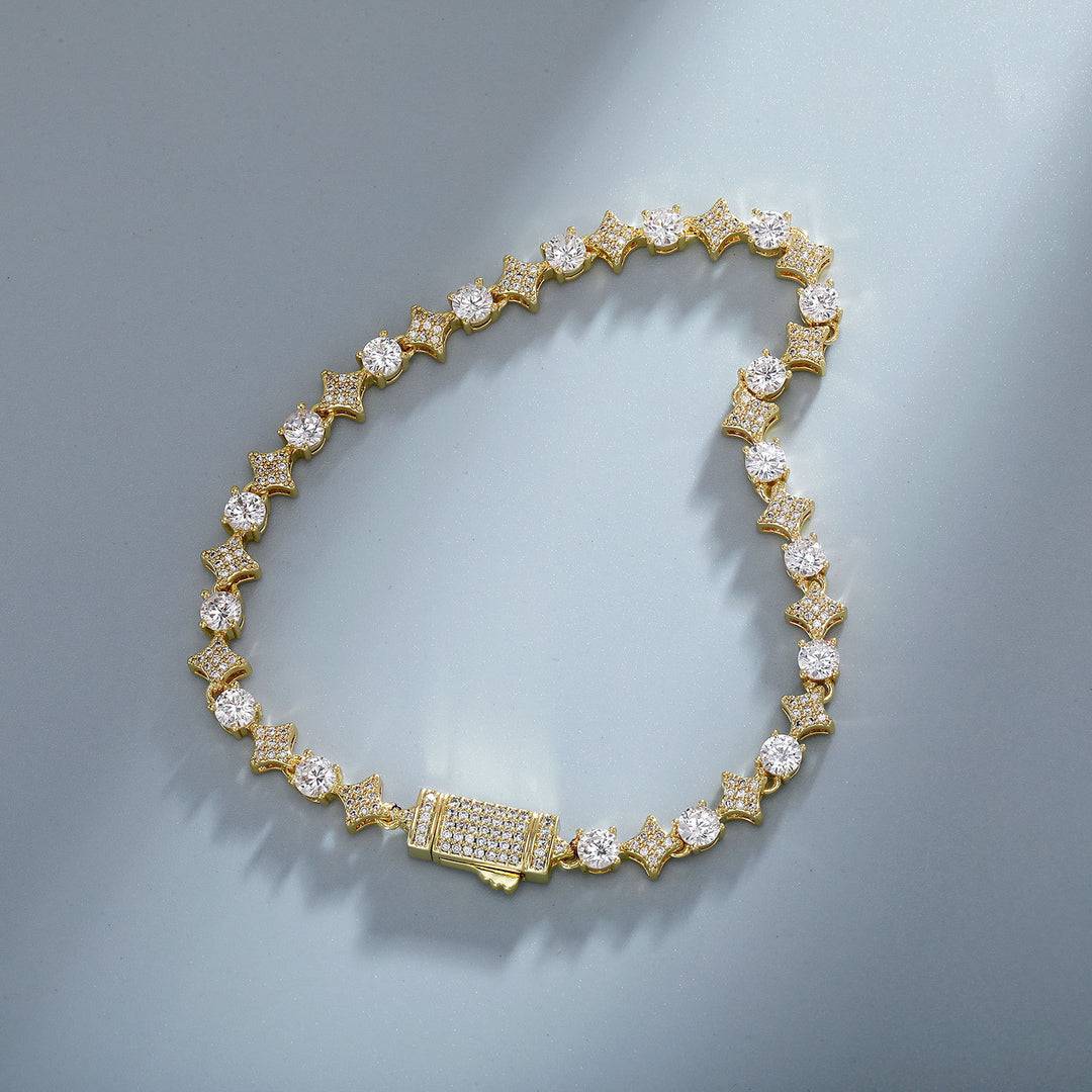4mm Tennis Chain, 6mm Copper-Set Zircon Star & Sunburst Bracelet