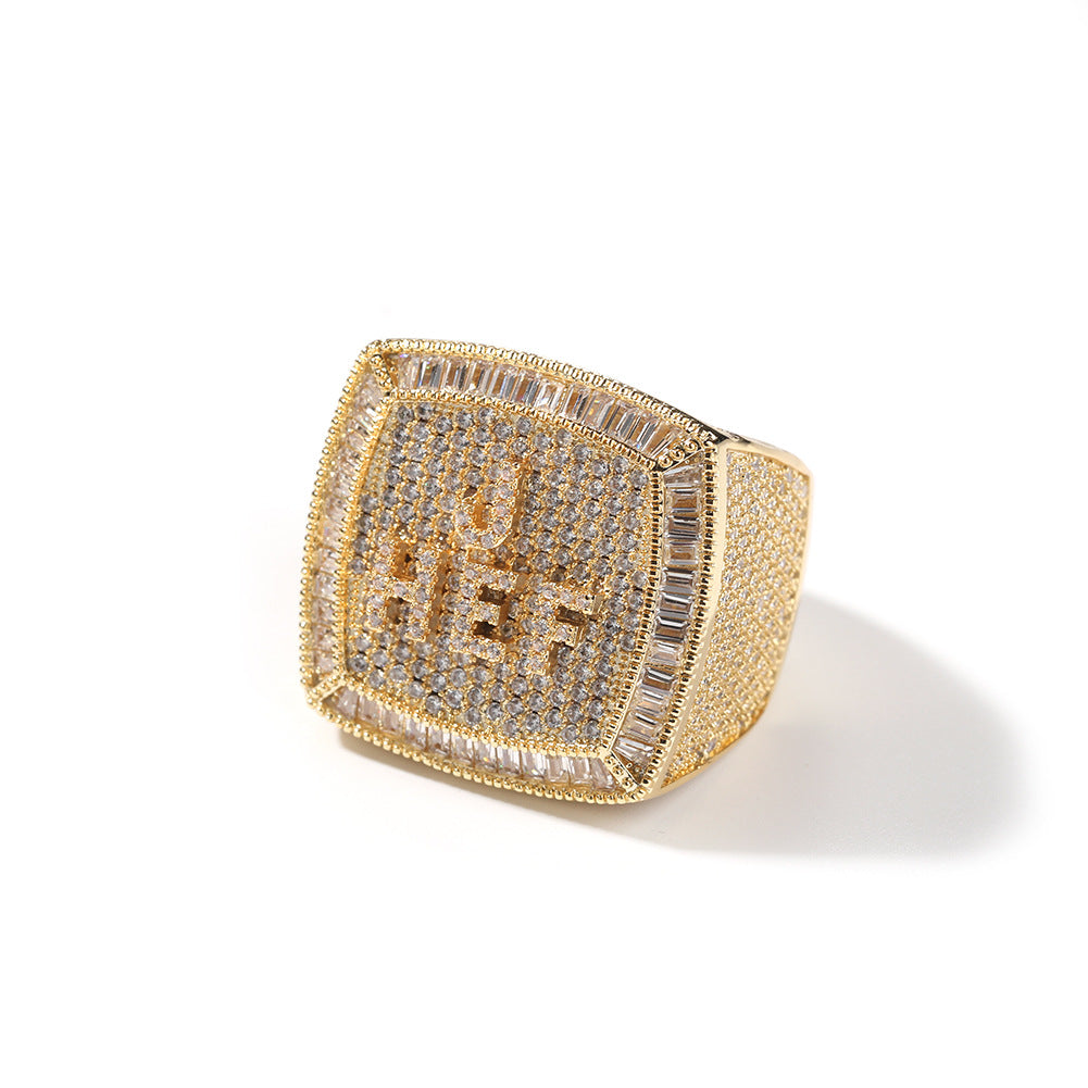 Hip-hop diamond-encrusted zircon DIY letter square ring