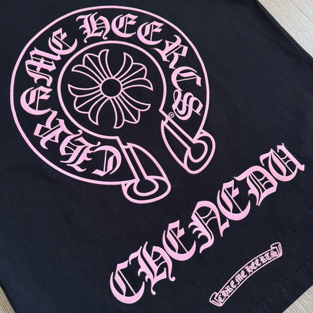 Chrome Hearts Pink Horseshoe Print Short-Sleeve T-Shirt