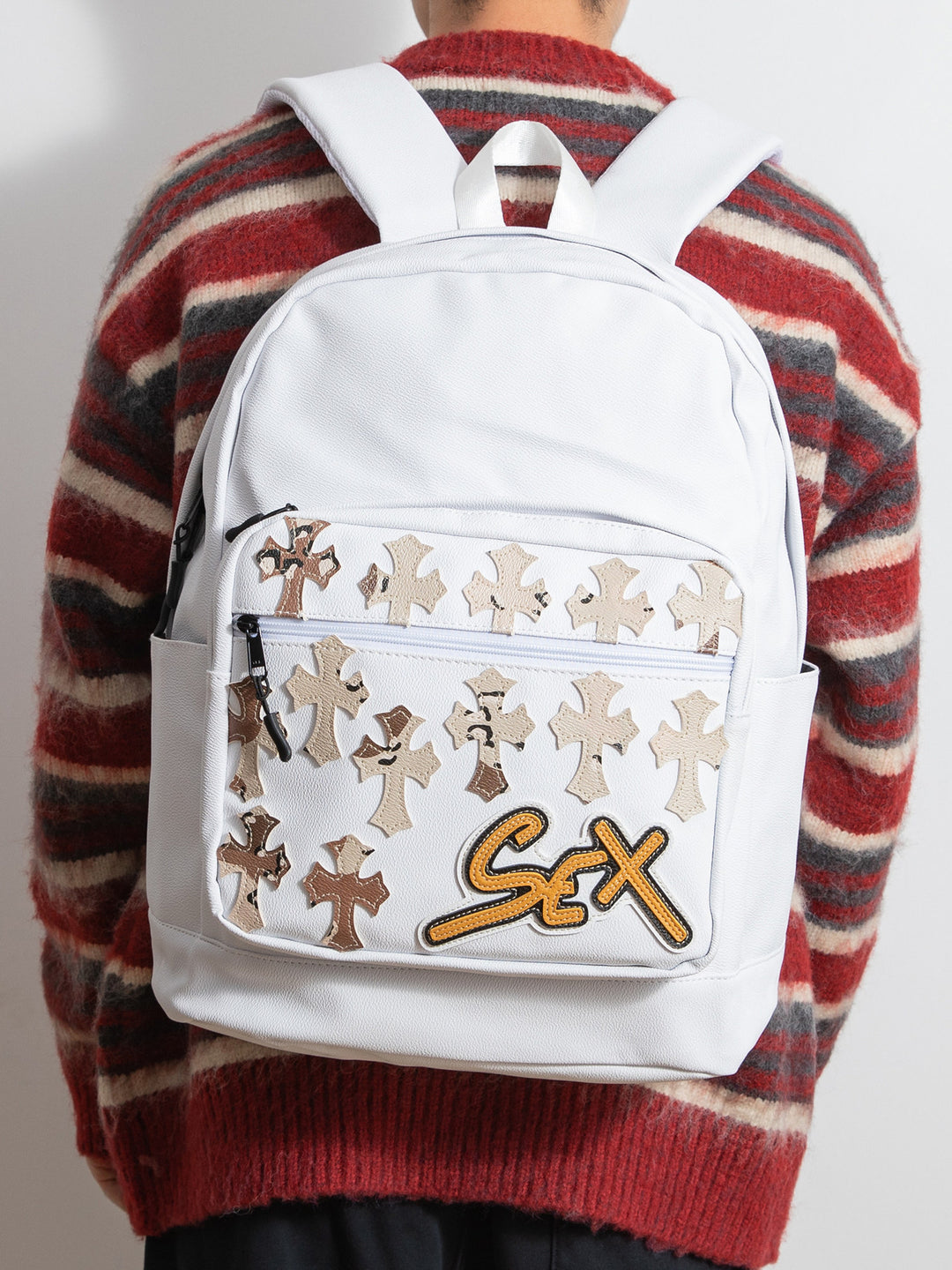 Chrome Hearts Cross PU Leather Student Backpack