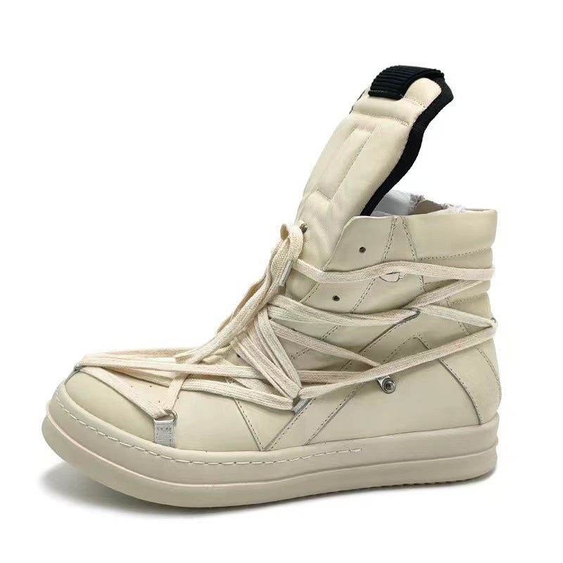 High-Top, Thick-Soled Genuine Leather Skate Shoes