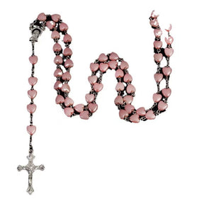 Heart-shaped pink rosary necklace