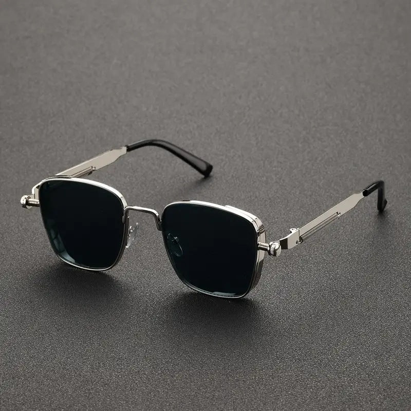 Retro Square Frame Steampunk Metal Sunglasses