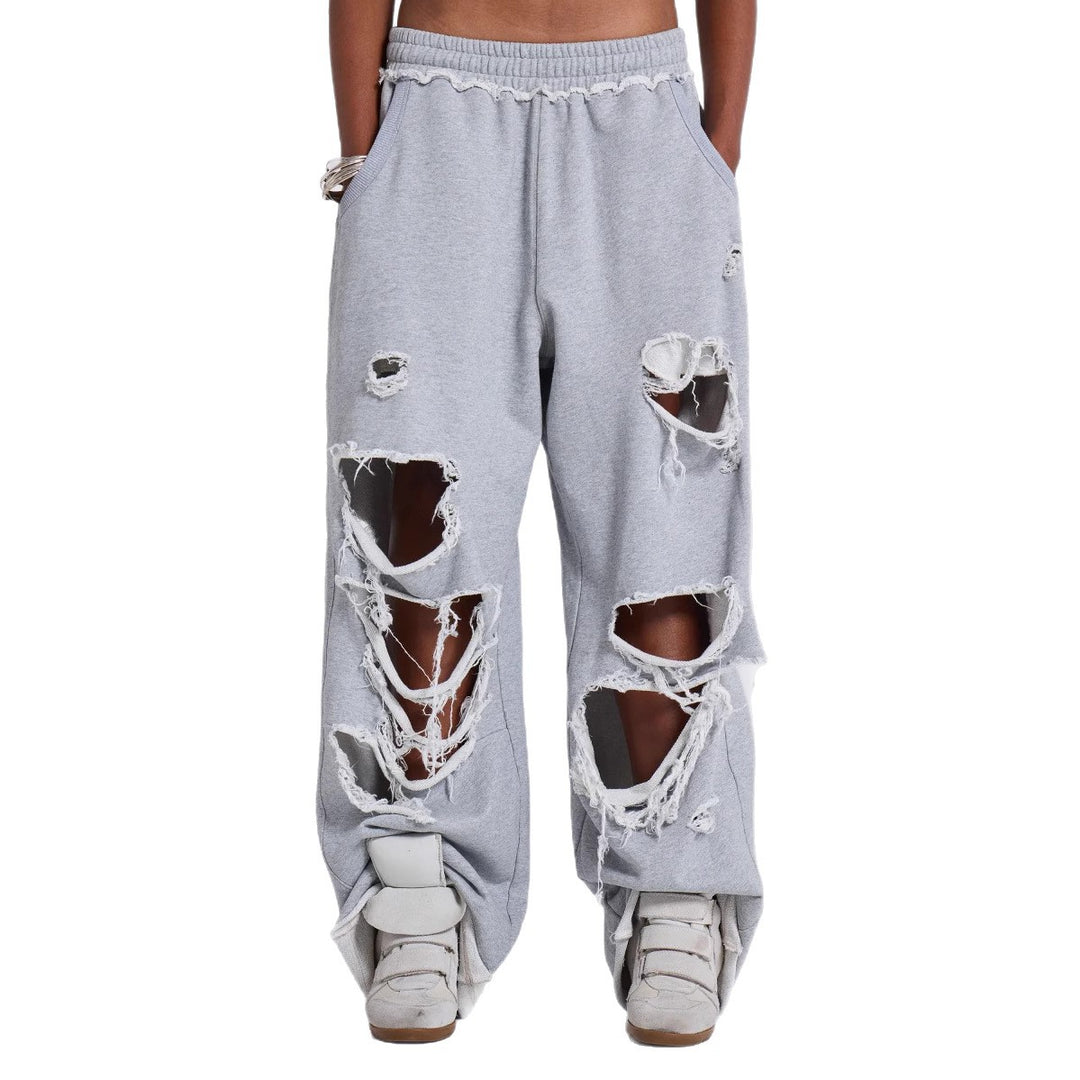 High-street trendy ripped hip-hop wide-leg sweatpants