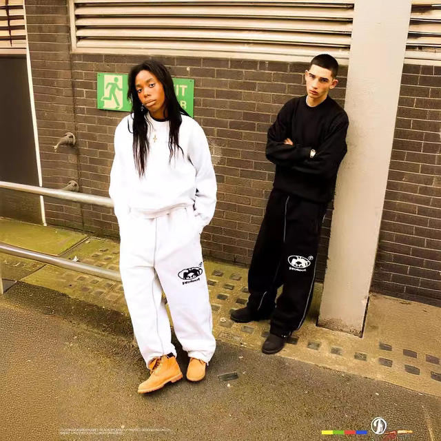 Fleece letter embroidered sweatpants hoodie