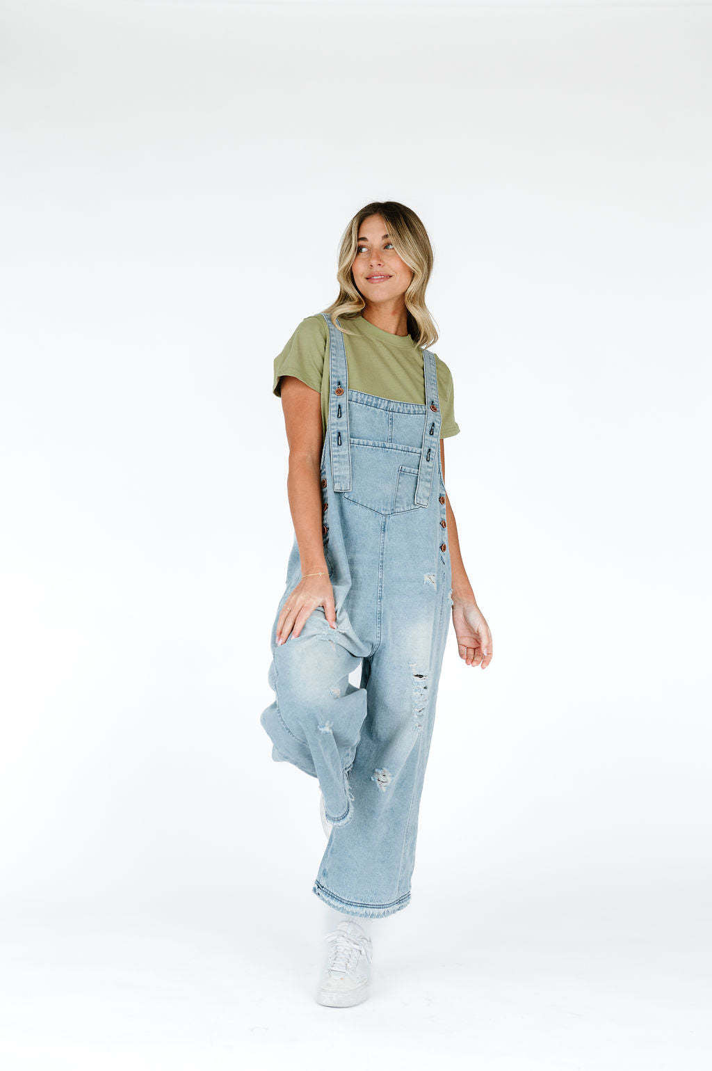 Vintage Distressed Ripped Loose-Fit Wide-Leg Denim Overalls