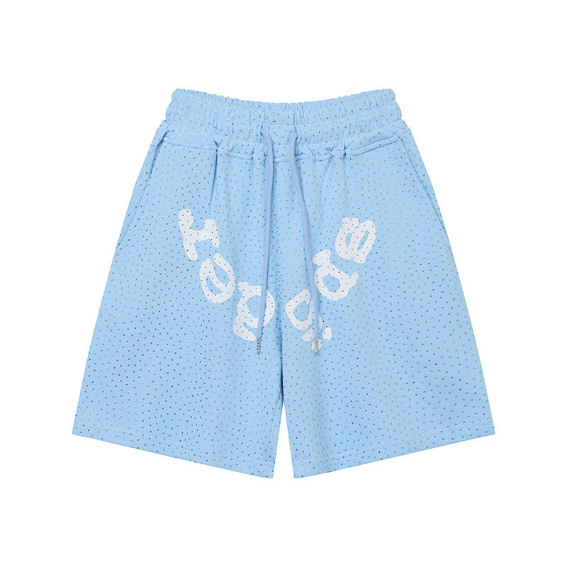 Sp5de five-inch shorts with full-on rhinestone hot-fix design
