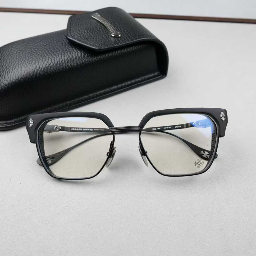Chrome Hearts thick rimmed hollow out glasses with gold colored legs