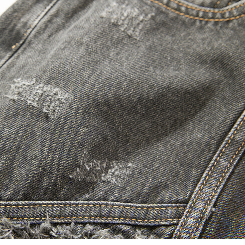 Brushed ripped pure cotton washed jeans