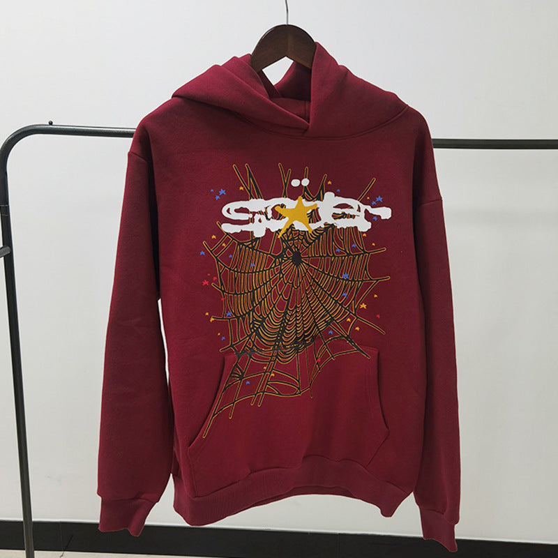 Sp5der fleece-lined hoodie with spiderweb print.