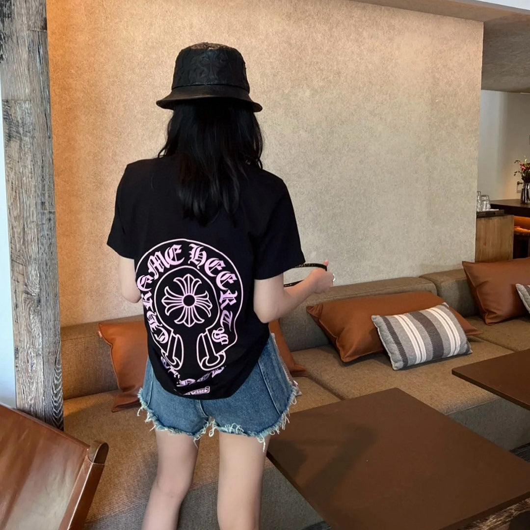 Chrome Hearts Pink Horseshoe Print Short-Sleeve T-Shirt