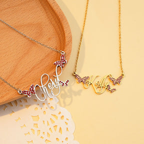 Butterfly Full Diamond Customized Name Necklace