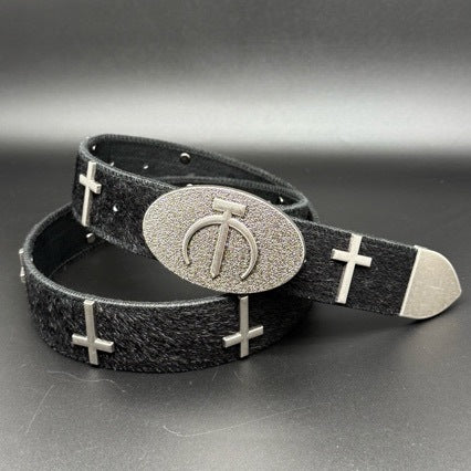 OYE Dark Aesthetic Cross Belt Calf Hair Waistband