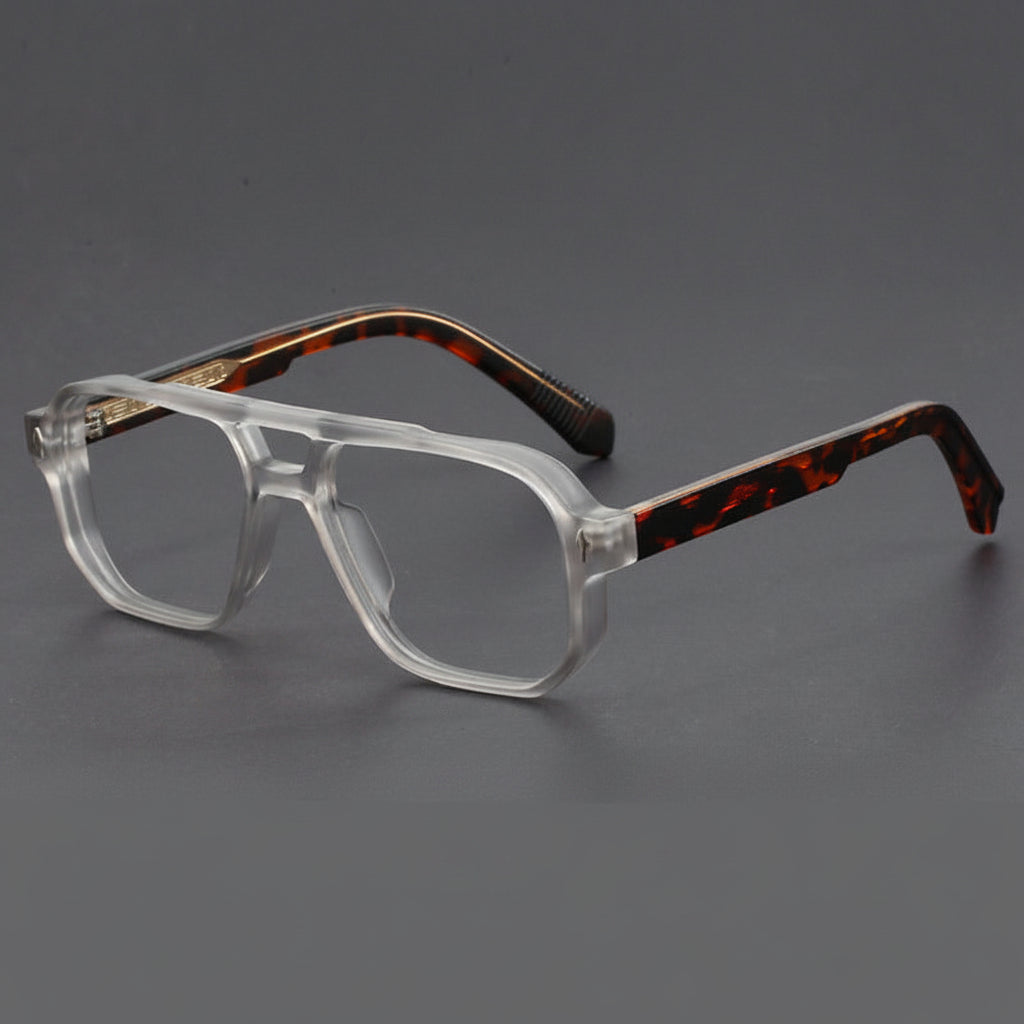 Square double-bridge plano glasses