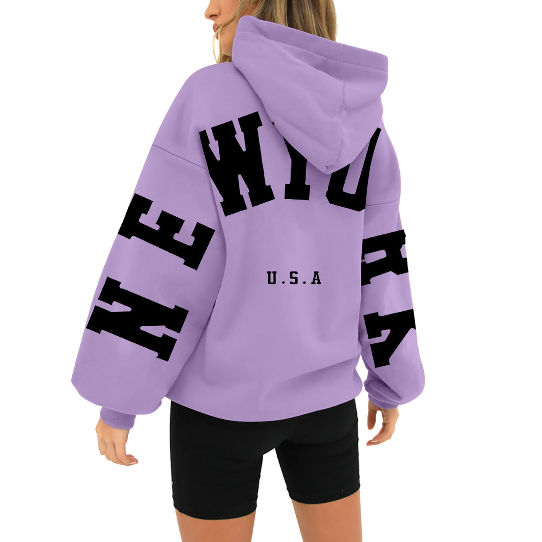 wyo newyork letter print hoodie, loose fit, oversized hoodie